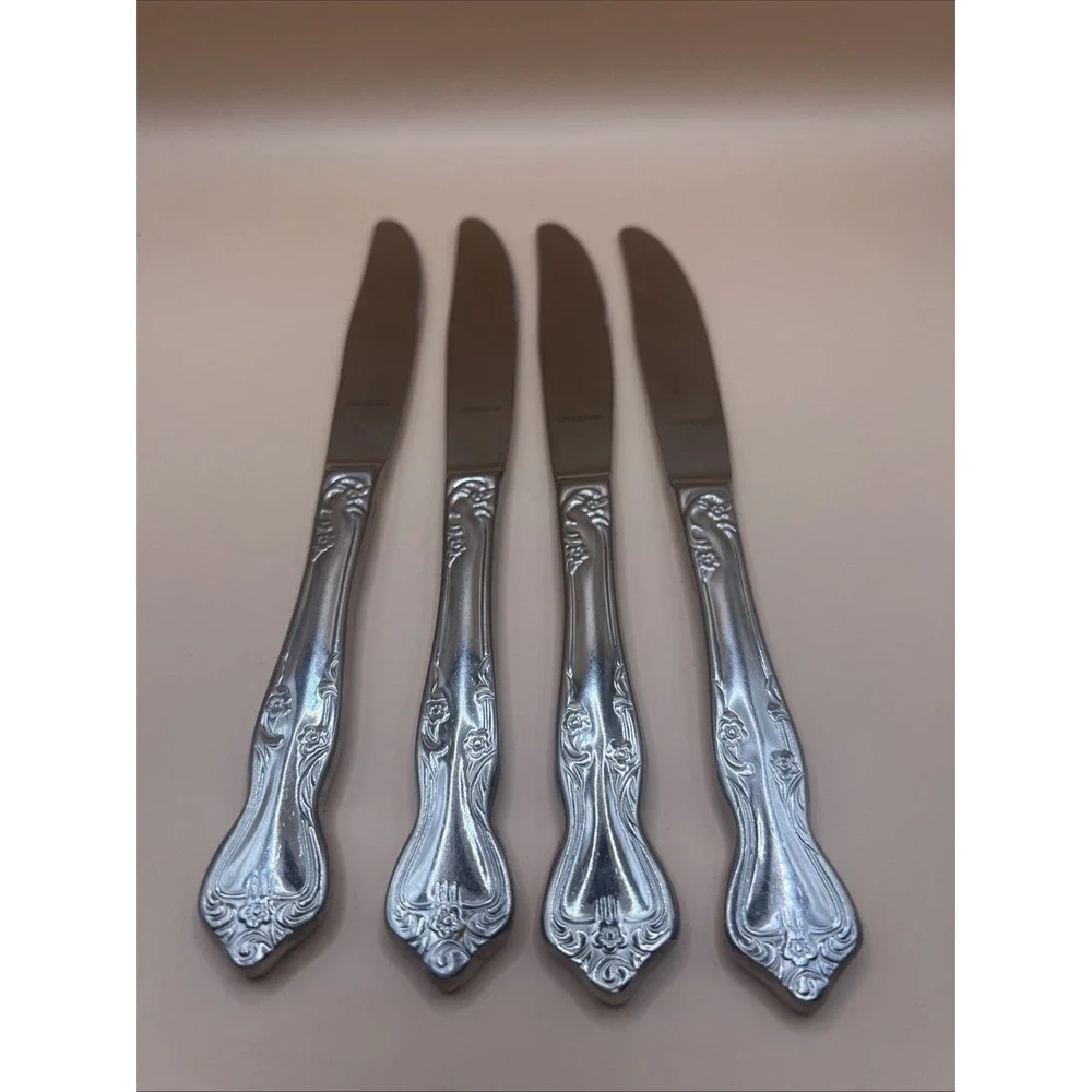 Oneida AZALEA Stainless Floral Glossy Dinner Knives Solid Handle 9.25